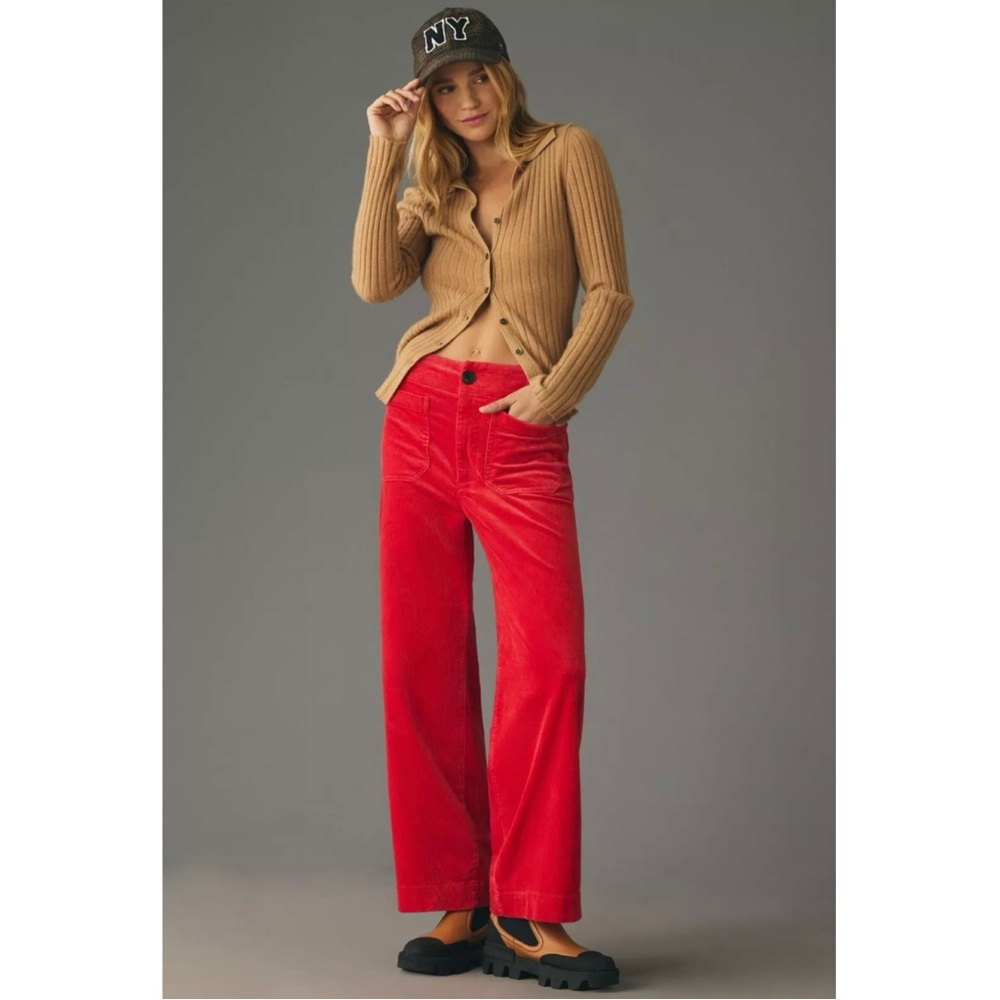 Anthropologie The Colette Cropped Wide-Leg Corduroy Pants by Maeve Size 29